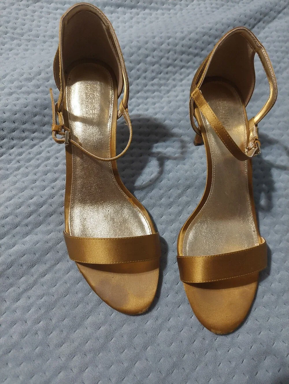 Michael  Kors Gold Satin Ankle-Strap High Heel Sandals - Women